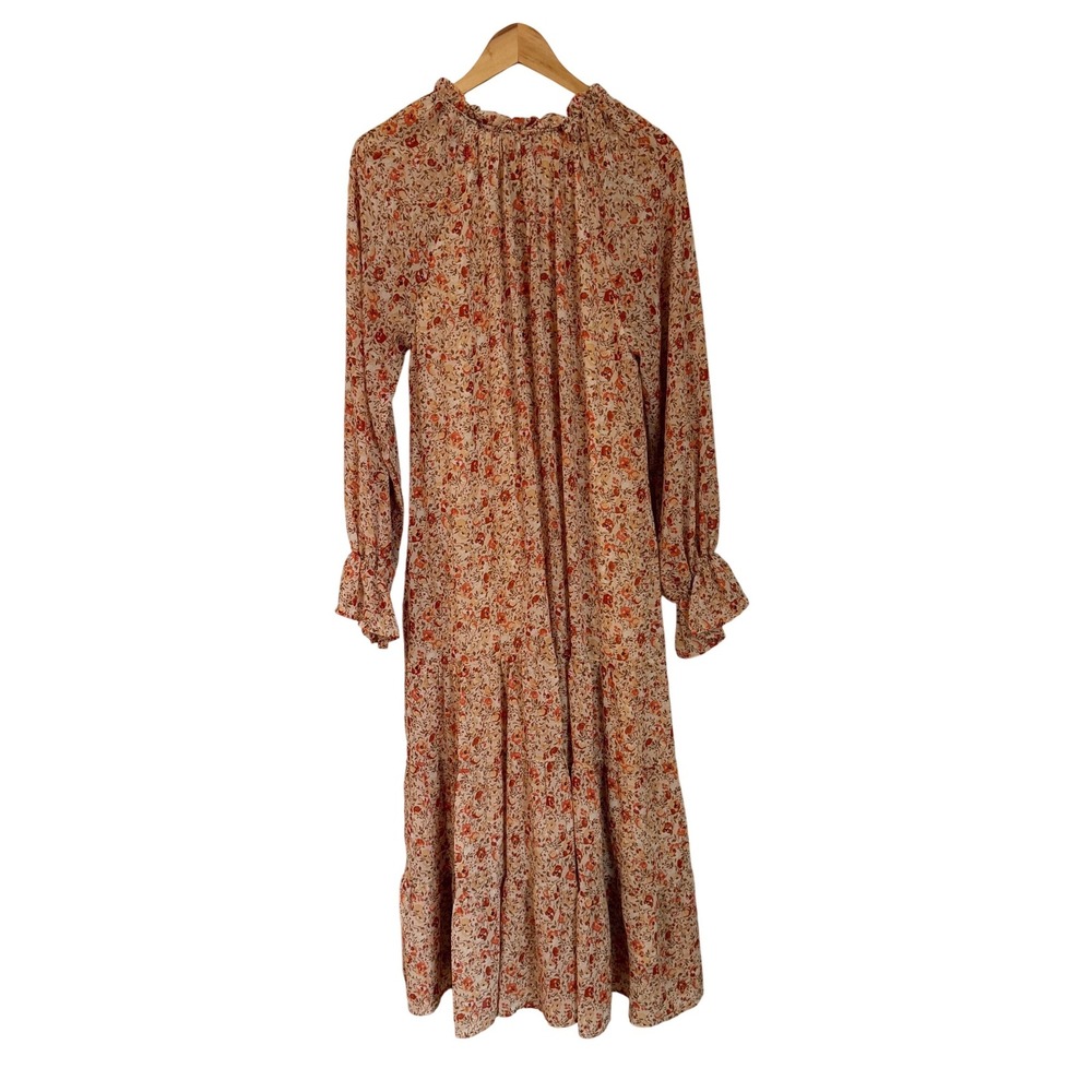 Floral Cottage Tiered Midi Dress Womens Size S Orange Boho Festival Indie GiGio - Picture 4 of 9